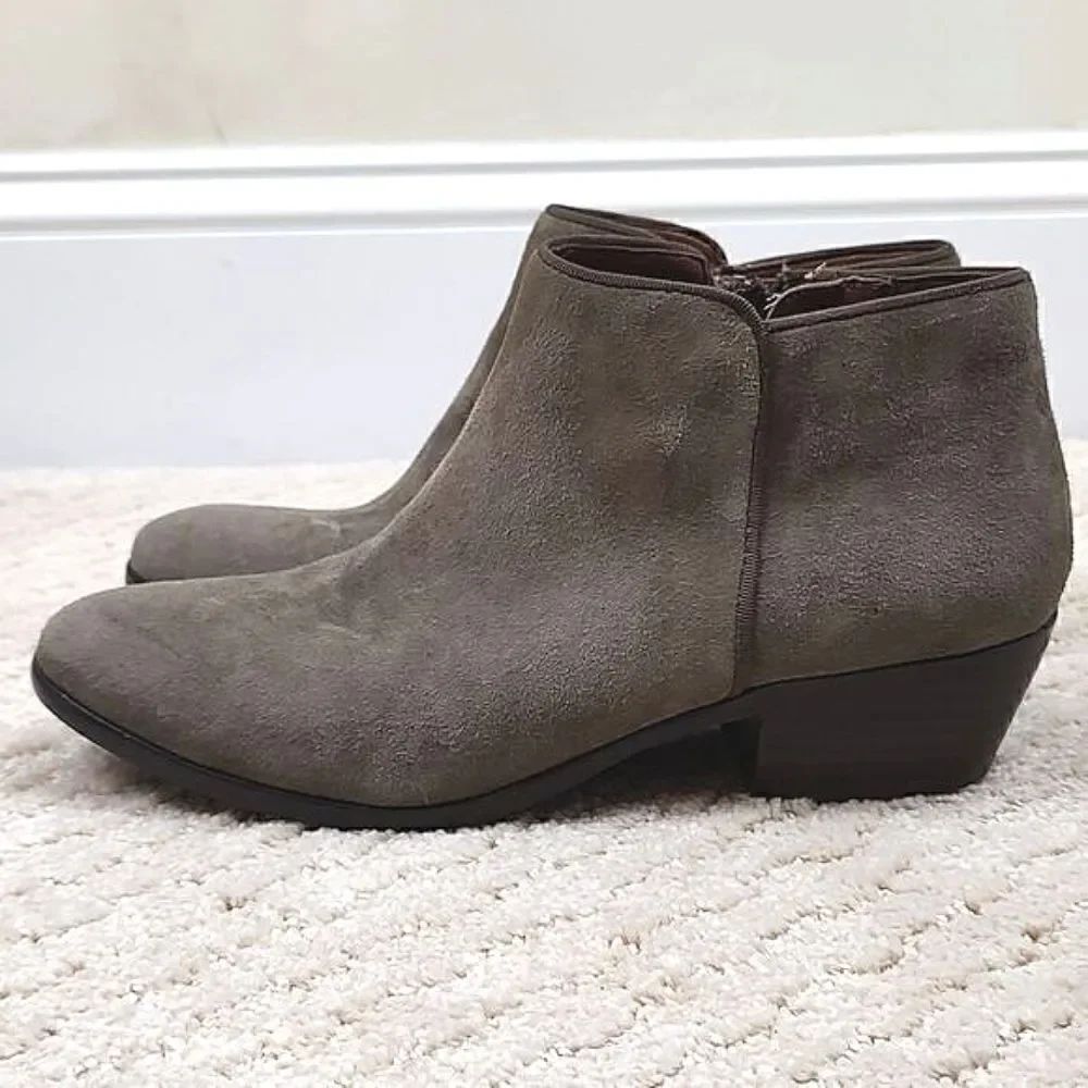 Sam Edelman Green Suede Leather Side Zip Ankle Boots Stacked Heel Size 7.5
